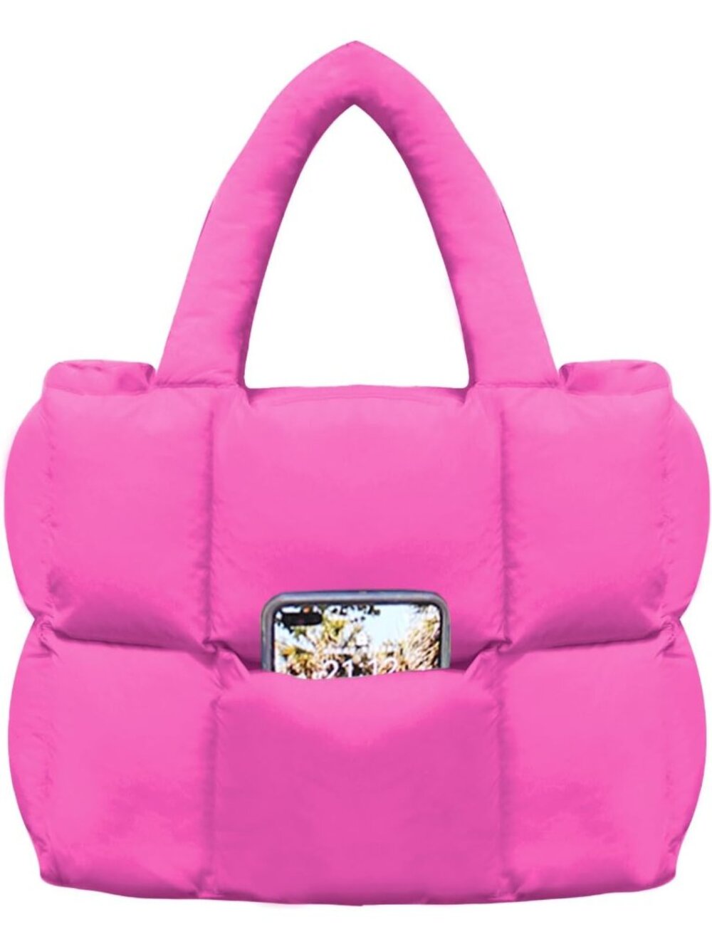 Women's Rose Lightweight Puffer Tote Adjustable Shoulder Strap Handbag